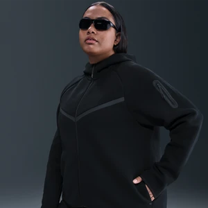 Damska bluza z kapturem i zamkiem na całej długości Nike Tech Fleece Windrunner (duże rozmiary) - Czerń