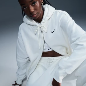 Damska bluza z kapturem o kroju oversize z zamkiem na całej długości Nike Sportswear Phoenix Fleece - Biel