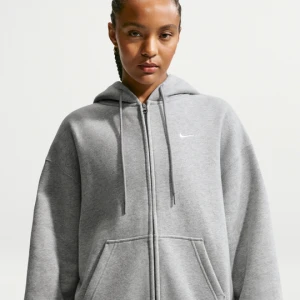 Damska bluza z kapturem o kroju oversize z zamkiem na całej długości Nike Studio Fleece Medium Weight - Szary