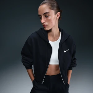 Damska bluza z kapturem o luźnym skróconym kroju z zamkiem na całej długości Nike Sportswear Phoenix Fleece - Czerń