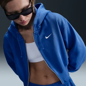 Damska bluza z kapturem o luźnym skróconym kroju z zamkiem na całej długości Nike Sportswear Phoenix Fleece - Niebieski