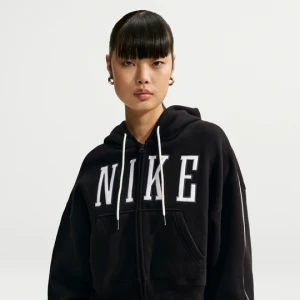 Damska bluza z kapturem o skróconym kroju oversize z zamkiem na całej długości Nike Studio Fleece Medium Weight - Czerń