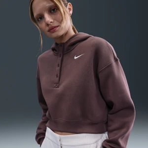 Damska bluza z kapturem typu henley o skróconym kroju oversize Nike Phoenix Fleece - Fiolet