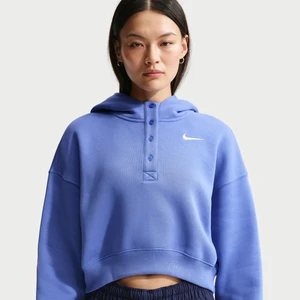 Damska bluza z kapturem typu henley o skróconym kroju oversize Nike Phoenix Fleece - Niebieski
