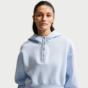 Damska bluza z kapturem typu henley o skróconym kroju oversize Nike Phoenix Fleece - Niebieski