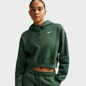 Damska bluza z kapturem typu henley o skróconym kroju oversize Nike Phoenix Fleece - Zieleń