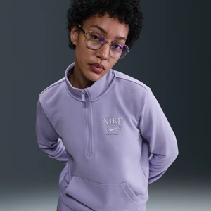 Damska bluza z półgolfem, zamkiem 1/2 i grafiką Nike Sportswear Club Fleece - Fiolet