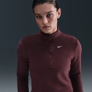 Damska bluza z puszystej dzianiny o dopasowanym kroju z długim rękawem i zamkiem 1/2 Nike Phoenix Plush - Czerwony