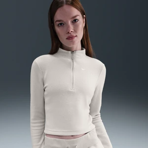 Damska bluza z puszystej dzianiny o dopasowanym kroju z długim rękawem i zamkiem 1/2 Nike Sportswear Phoenix Plush - Szary