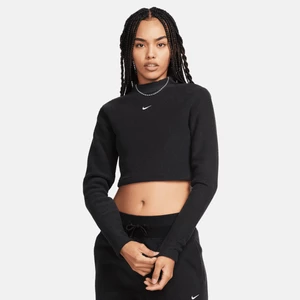 Damska bluza z puszystej dzianiny z długim rękawem i półgolfem o skróconym i dopasowanym kroju Nike Sportswear Phoenix Plush - Czerń