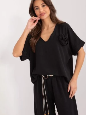 Damska Bluzka Oversize Z Kwiatem czarna Italy Moda