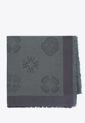 Damska chusta z jedwabiem tkana w monogram szaro-turkusowy Wittchen