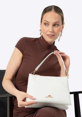 Damska crossbody trójkomorowa ze skóry groszkowej biała Wittchen