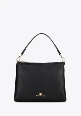 Damska crossbody trójkomorowa ze skóry groszkowej czarna Wittchen