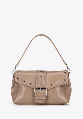Damska crossbody z ekoskóry w dekoracyjne nity beżowa Wittchen