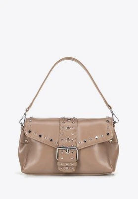 Damska crossbody z ekoskóry w dekoracyjne nity beżowa Wittchen