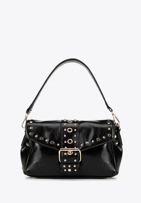 Damska crossbody z ekoskóry w dekoracyjne nity czarna Wittchen