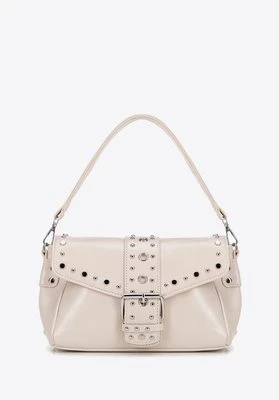 Damska crossbody z ekoskóry w dekoracyjne nity kremowa Wittchen