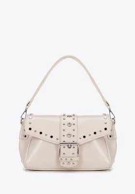 Damska crossbody z ekoskóry w dekoracyjne nity kremowa Wittchen