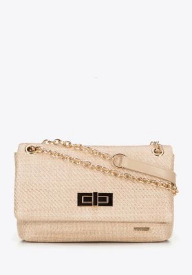 Damska crossbody z plecionki na łańcuszku beżowa Wittchen