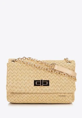 Damska crossbody z plecionki na łańcuszku beżowo - złota Wittchen