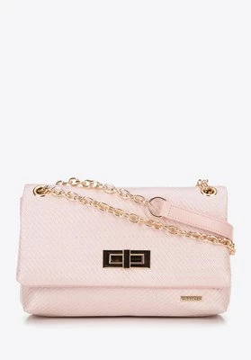 Damska crossbody z plecionki na łańcuszku różowa Wittchen