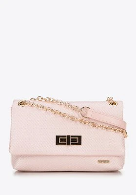 Damska crossbody z plecionki na łańcuszku różowa Wittchen