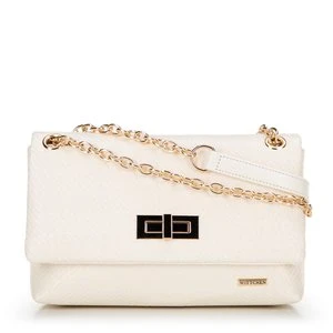 Damska crossbody z plecionki na łańcuszku złamana biel Wittchen