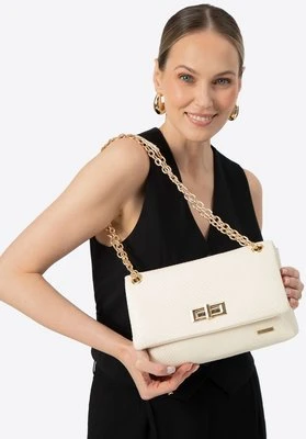 Damska crossbody z plecionki na łańcuszku złamana biel Wittchen