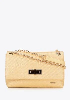 Damska crossbody z plecionki na łańcuszku żółta Wittchen