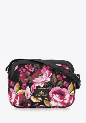 Damska crossbody z żakardu i ekoskóry czarno - różowa Wittchen