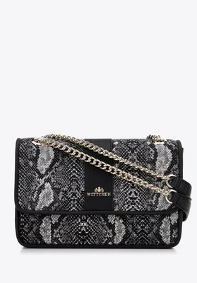 Damska crossbody żakardowa na łańcuszku czarno - szara Wittchen