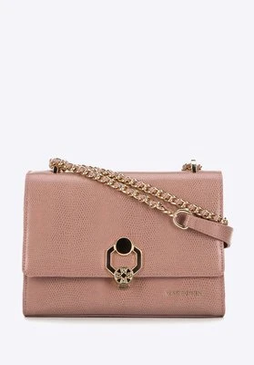 Damska crossbody ze skóry lizard z ozdobną klamrą różowa Wittchen