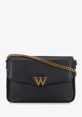 Damska crossbody ze skóry z dekoracyjnym zapięciem czarna Wittchen