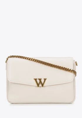 Damska crossbody ze skóry z dekoracyjnym zapięciem kremowa Wittchen