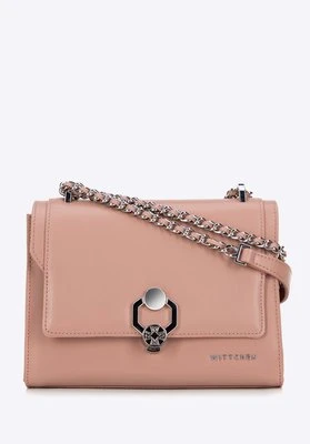 Damska crossbody ze skóry z ozdobną klamrą różowa Wittchen