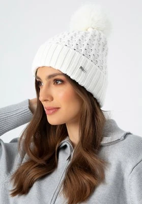 Damska czapka o splocie w drobny wzór biała Wittchen