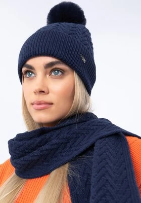 Zdjęcie produktu Damska czapka o splocie w jodełkę granatowa Wittchen