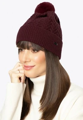 Damska czapka o splocie w jodełkę śliwkowa Wittchen