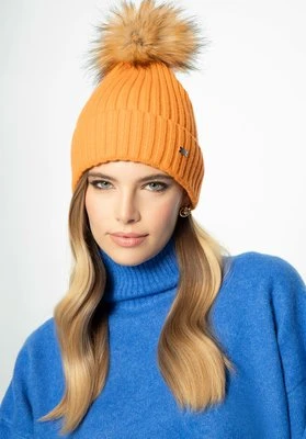 Damska czapka z gęstym splotem i pomponem żółta Wittchen