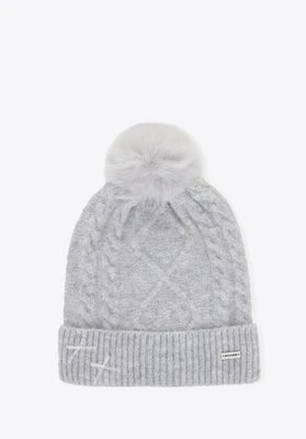 Damska czapka z pomponem i kokardami szara Wittchen