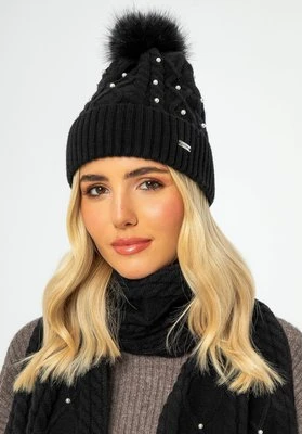 Damska czapka z pomponem i perełkami czarna Wittchen