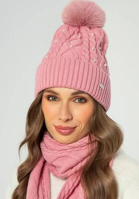 Damska czapka z pomponem i perełkami różowa Wittchen