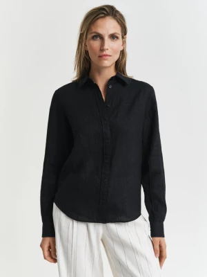 Damska czarna lniana koszula o regularnym kroju GANT