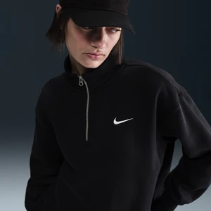 Damska długa bluza dresowa o kroju oversize z zamkiem 1/4 Nike Phoenix Fleece - Czerń