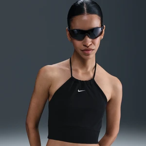 Damska dopasowana koszulka z dekoltem typu halter z dzianiny dresowej o skróconym kroju Nike Sportswear Chill Terry - Czerń