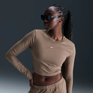 Damska dopasowana koszulka z długim rękawem o skróconym kroju Nike Sportswear Chill Knit - Brązowy