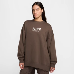 Damska dzianinowa bluza dresowa z półokrągłym dekoltem o kroju oversize Nike Sportswear - Brązowy