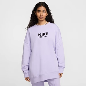 Damska dzianinowa bluza dresowa z półokrągłym dekoltem o kroju oversize Nike Sportswear - Fiolet