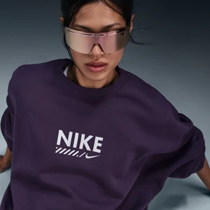 Damska dzianinowa bluza dresowa z półokrągłym dekoltem o kroju oversize Nike Sportswear - Fiolet